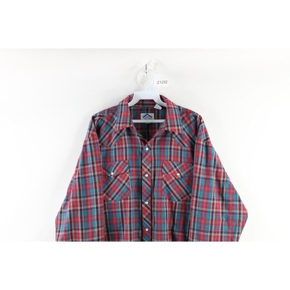 Vintage 90s Streetwear Mens Size Large Western Pearl Snap Button Shirt Plaid - Picture 2 of 8